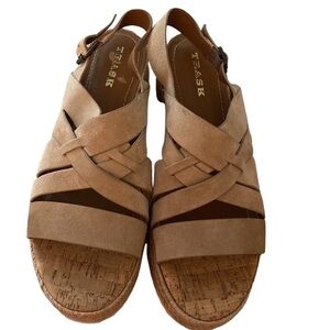 Trask espadrille sandals, size 11. Leather suede. Tan or light brown color.